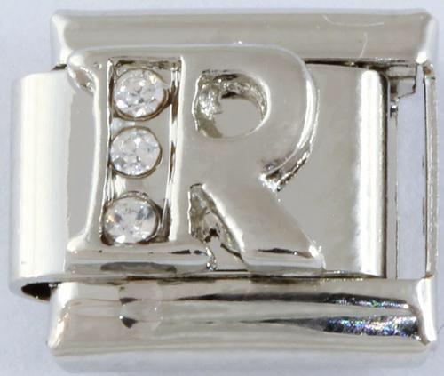 Silver CZ Letter R 9mm Charm
