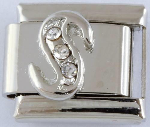 Silver CZ Letter S 9mm Charm