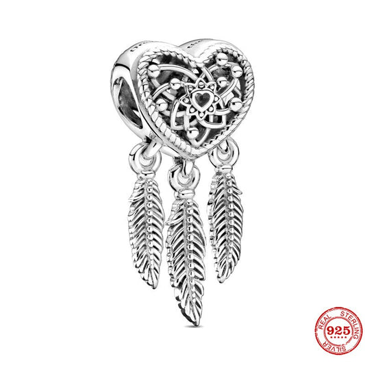 925 Sterling Silver Classic Dreamcatcher Heart shaped Charm